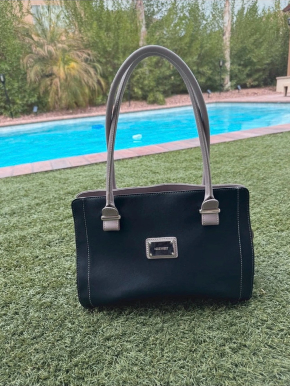 Nine West blush pink/black tote handbag